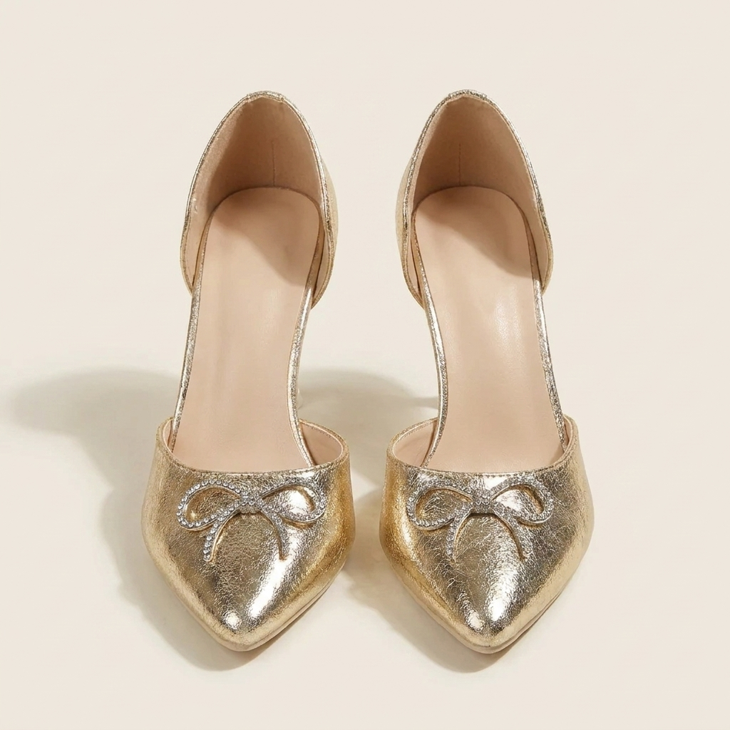 VelouraAvenue Bow Point Toe Pumps - Gold - Front