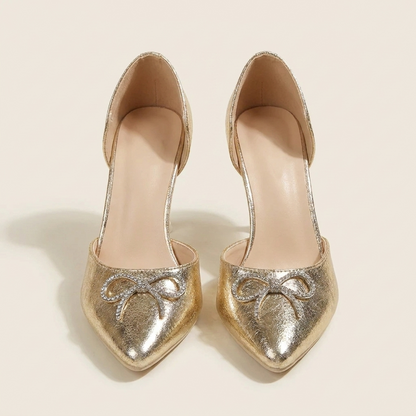 VelouraAvenue Bow Point Toe Pumps - Gold - Front