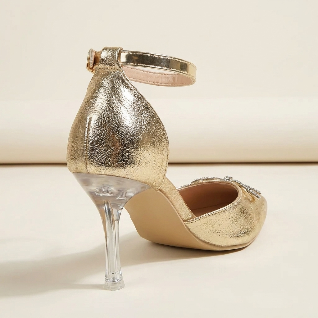 VelouraAvenue Bow Point Toe Pumps - Gold - Back