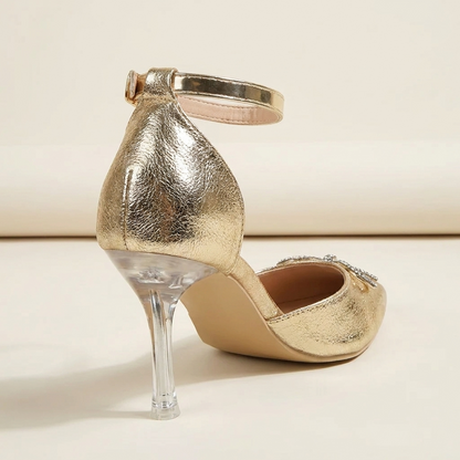 VelouraAvenue Bow Point Toe Pumps - Gold - Back