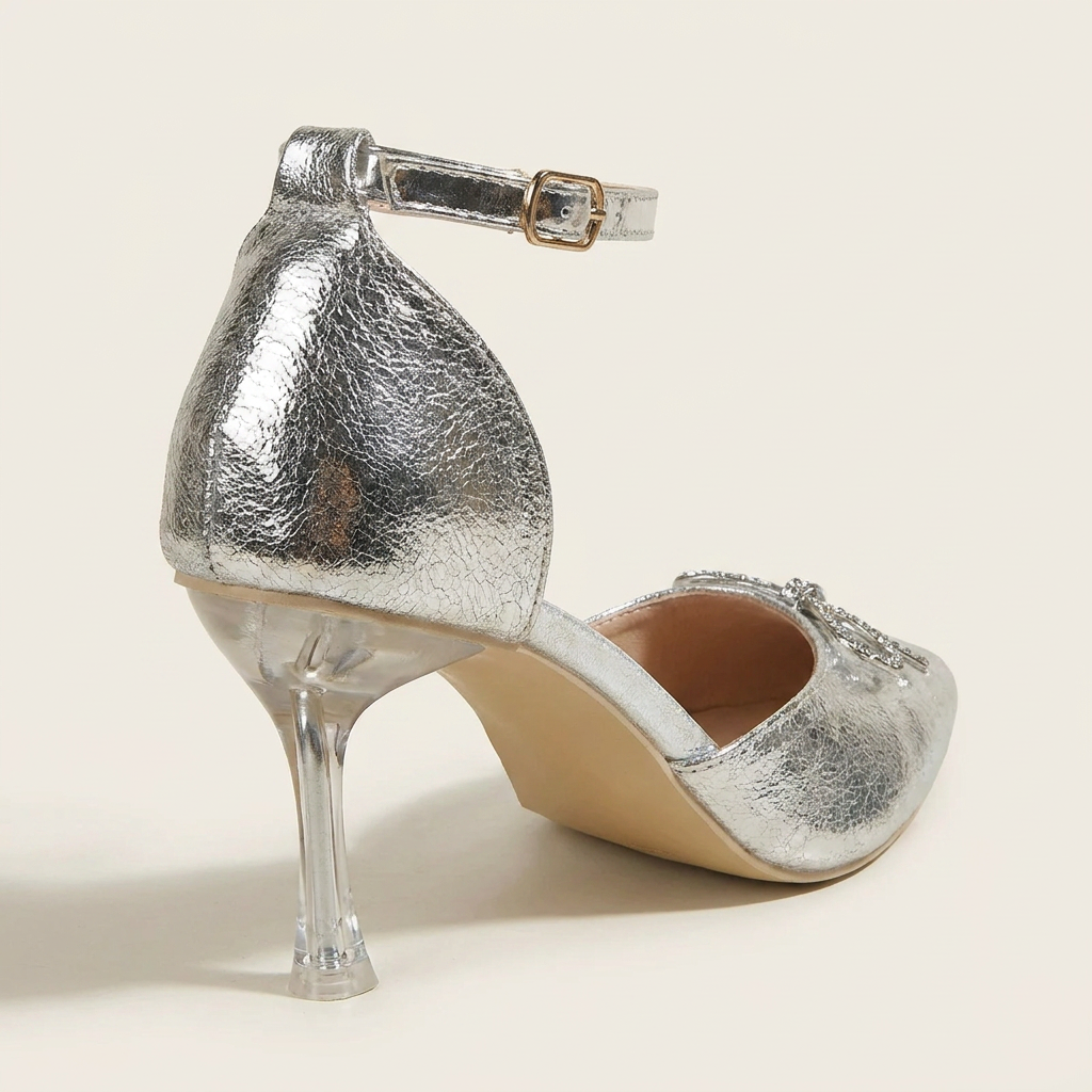 VelouraAvenue Bow Point Toe Pumps - Silver - Back