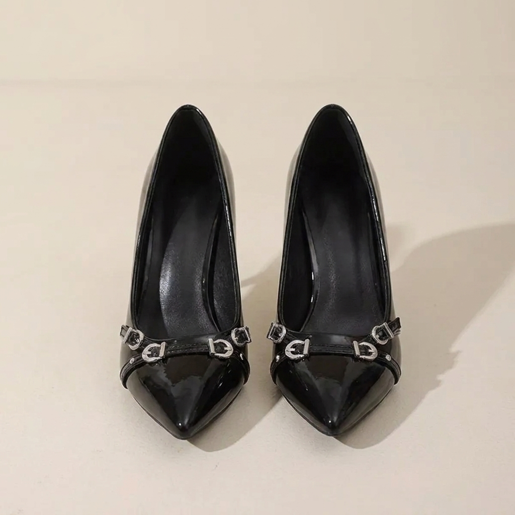 VelouraAvenue Point Toe High Heels Pumps - Black - Front