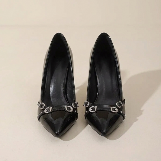 VelouraAvenue Point Toe High Heels Pumps - Black - Front