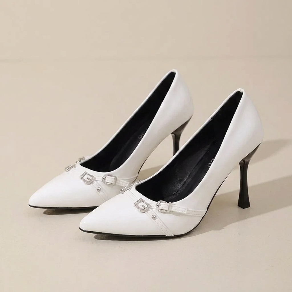 VelouraAvenue Point Toe High Heels Pumps - White - Front