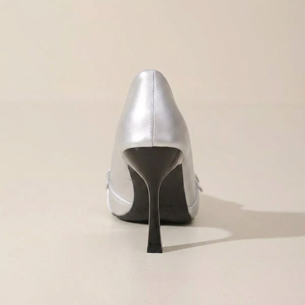 VelouraAvenue Point Toe High Heels Pumps - Silver - Back