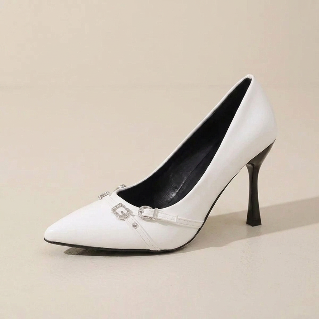 VelouraAvenue Point Toe High Heels Pumps - White - Single Front