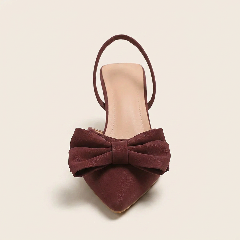 VelouraAvenue Bow Point Toe Kitten Heels Pumps - Red - Single Front