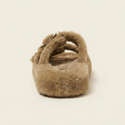 VelouraAvenue Fuzzy Buckle Detail Slippers - Khaki - Back