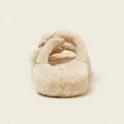 VelouraAvenue Fuzzy Buckle Detail Slippers - Beige - Back