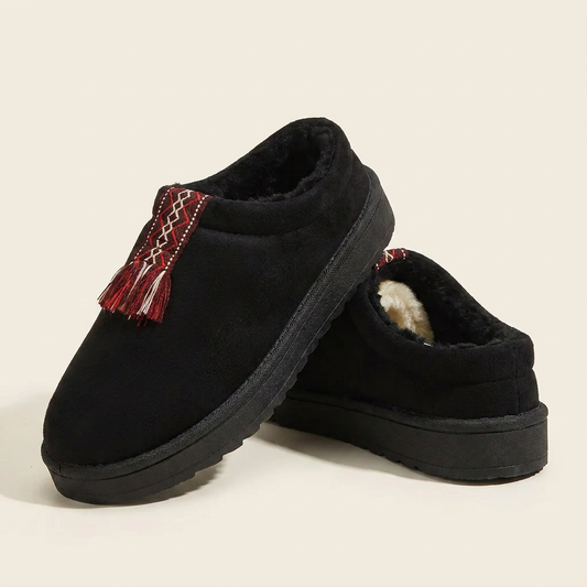 VelouraAvenue Round Toe Platform Slippers - Black - Front