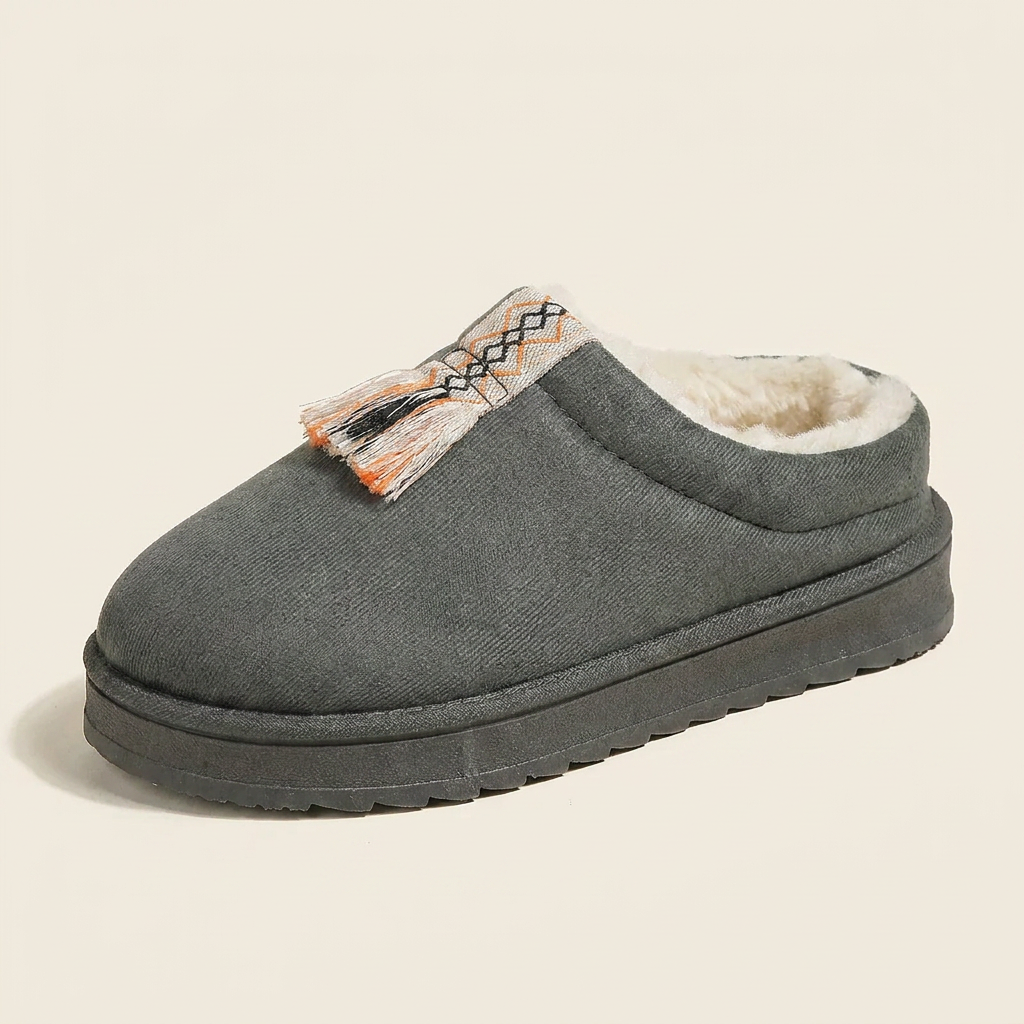 VelouraAvenue Round Toe Platform Slippers - Gray - Single Front