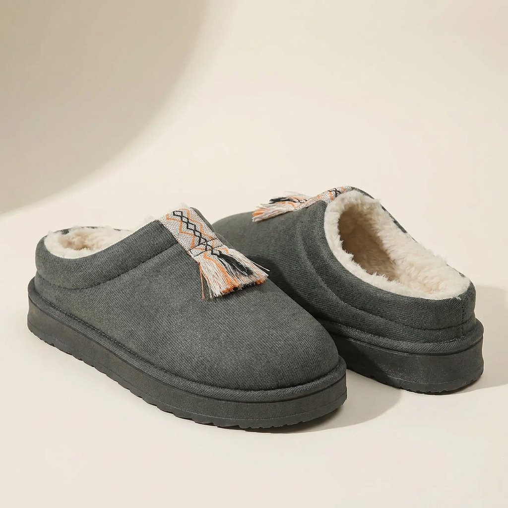 VelouraAvenue Round Toe Platform Slippers - Gray - Front