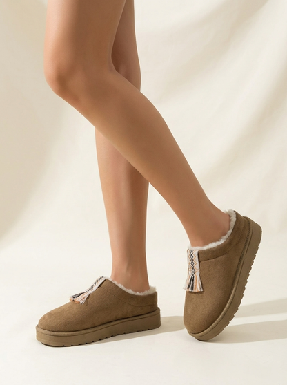 VelouraAvenue Round Toe Platform Slippers - Camel - Model