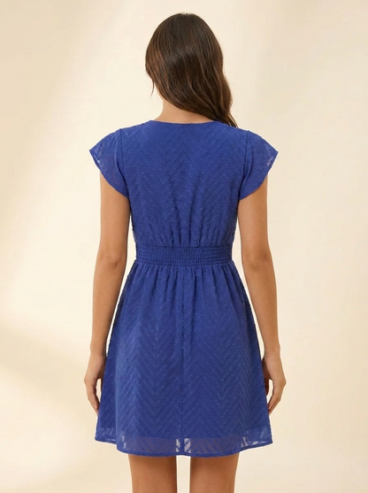V-Neck Ruffle Mini Dress — Royal Blue Back