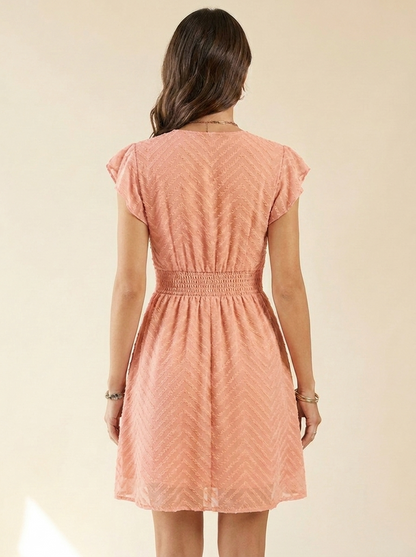 V-Neck Ruffle Mini Dress — Watermelon Pink Back