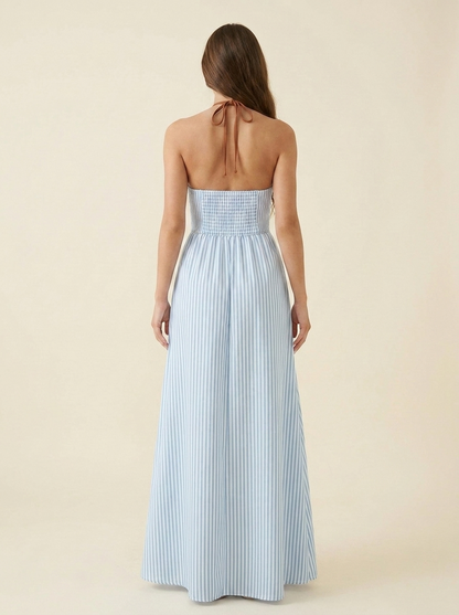 Striped Halter Maxi Dress — Blue Back