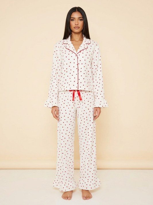 Heart Print Lounge Set - White - Front