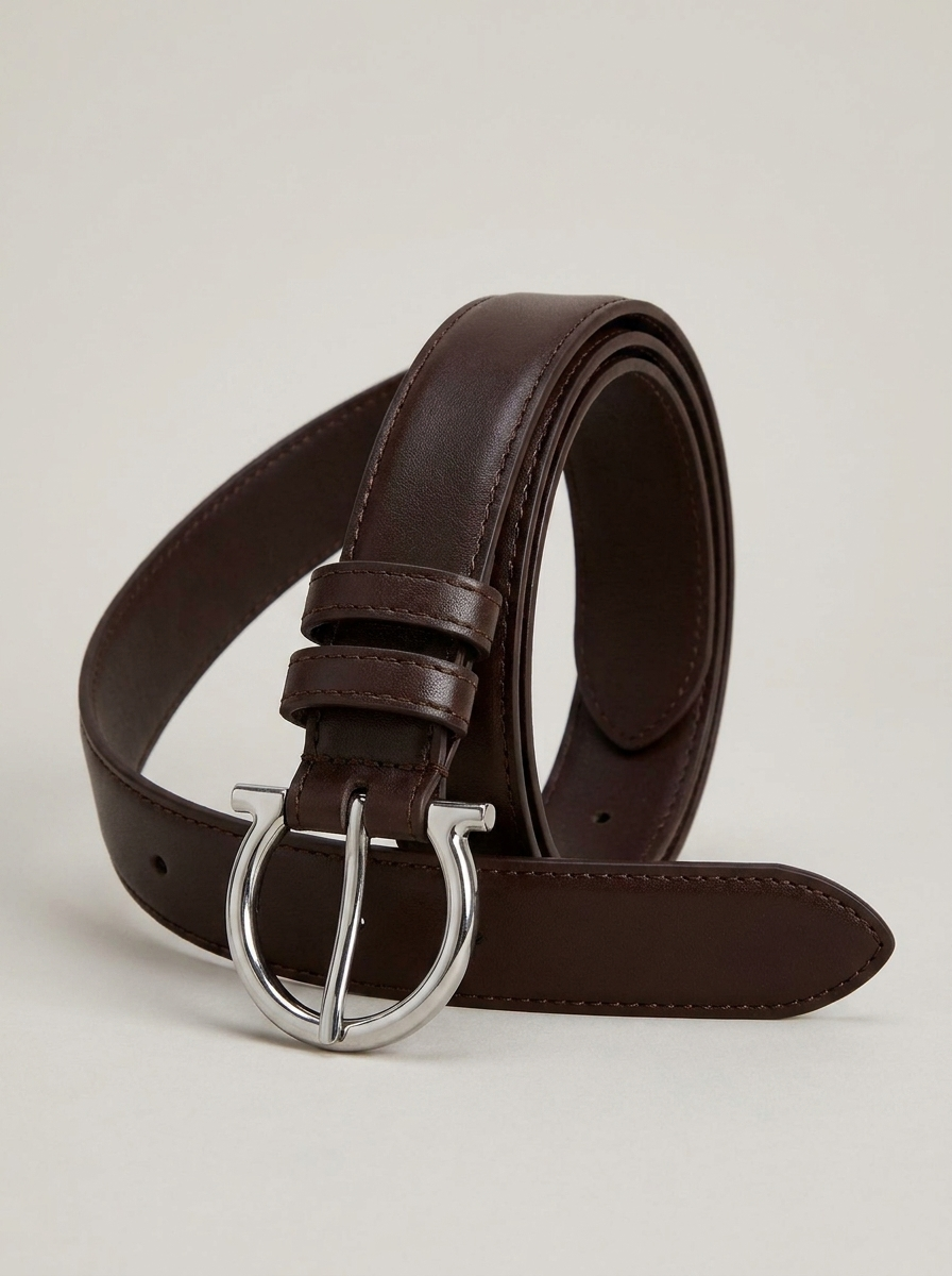 VelouraAvenue Buckle Leather Belt - Coffee Brown - Image 3