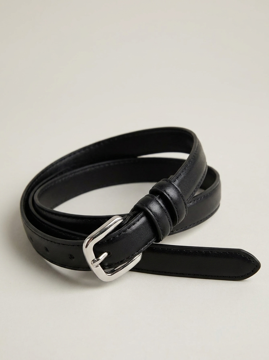 VelouraAvenue Skinny Classic Silver Belt - Black - Image 1