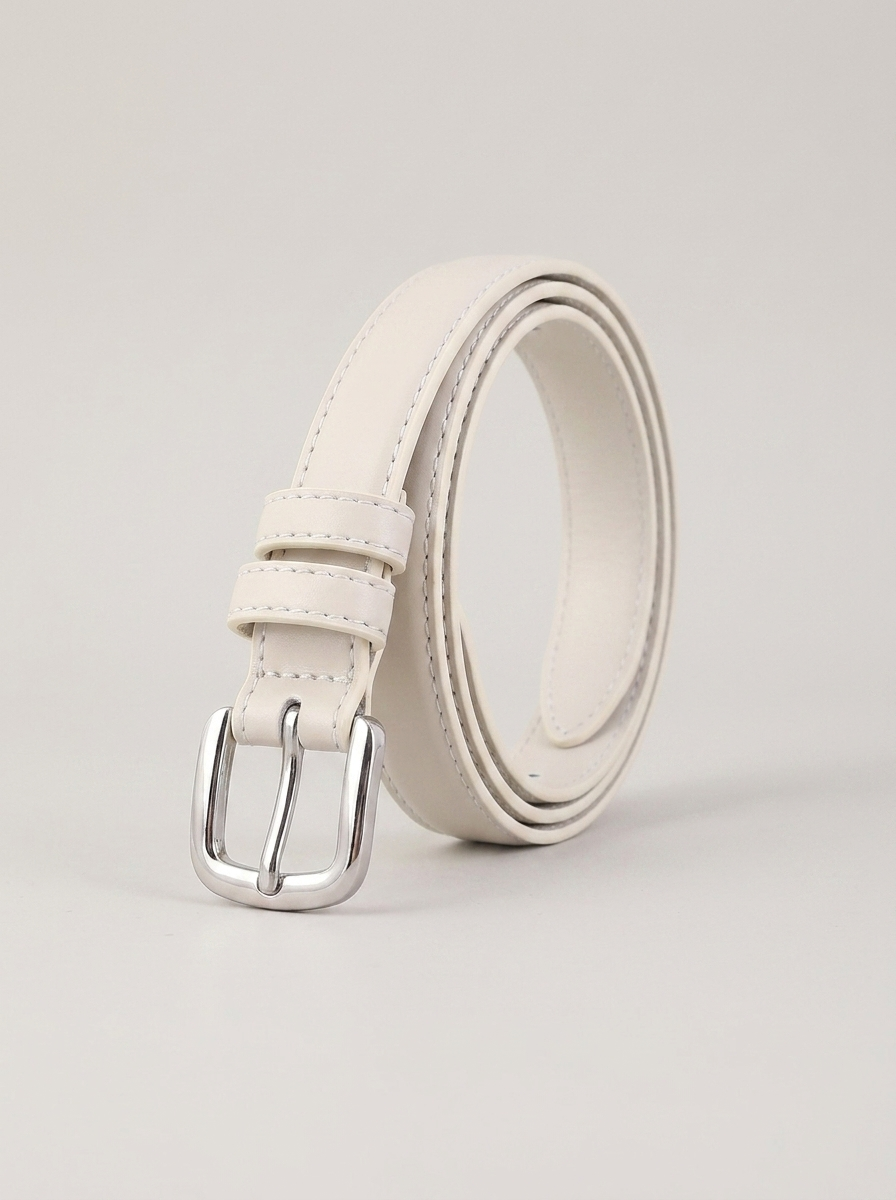 VelouraAvenue Skinny Classic Silver Belt - Ivory - Image 3