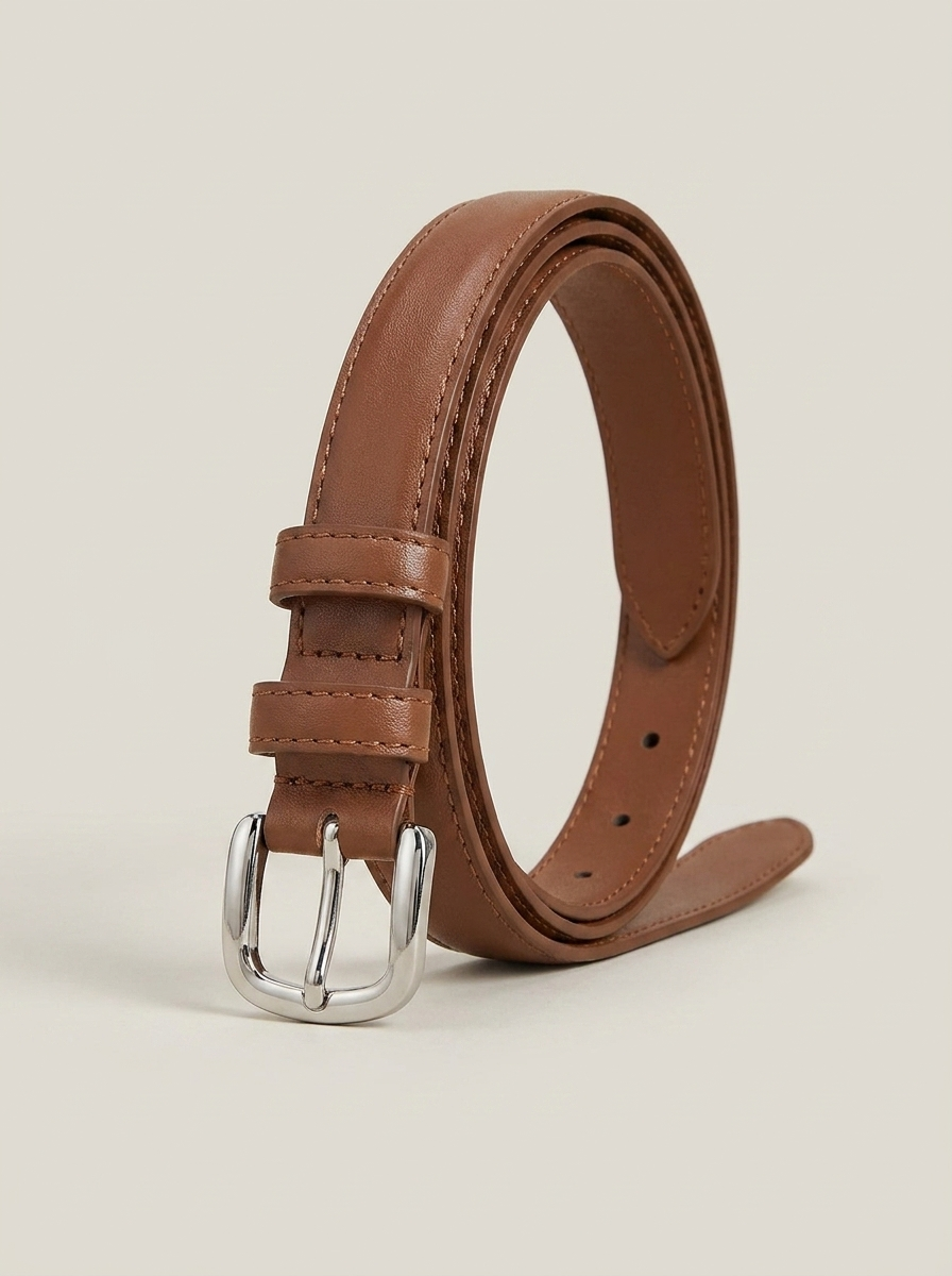 VelouraAvenue Skinny Classic Silver Belt - Brown - Image 2