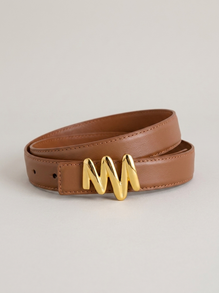 VelouraAvenue Gold Buckle Leather Belt - Brown - Image 2