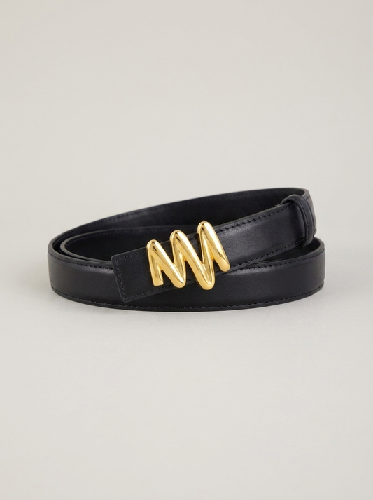 VelouraAvenue Gold Buckle Leather Belt - Black - Image 1