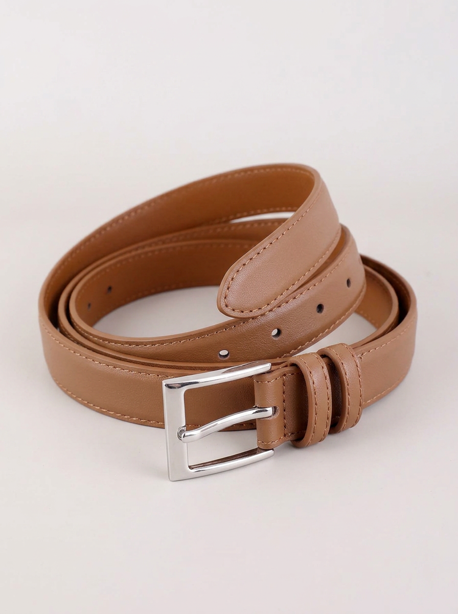 VelouraAvenue Skinny Silver Buckle Belt - Brown - Image 2