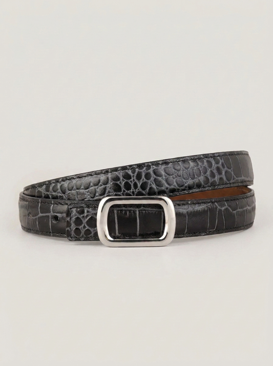 VelouraAvenue Croc Embossed Leather Belt - Black - Image 1