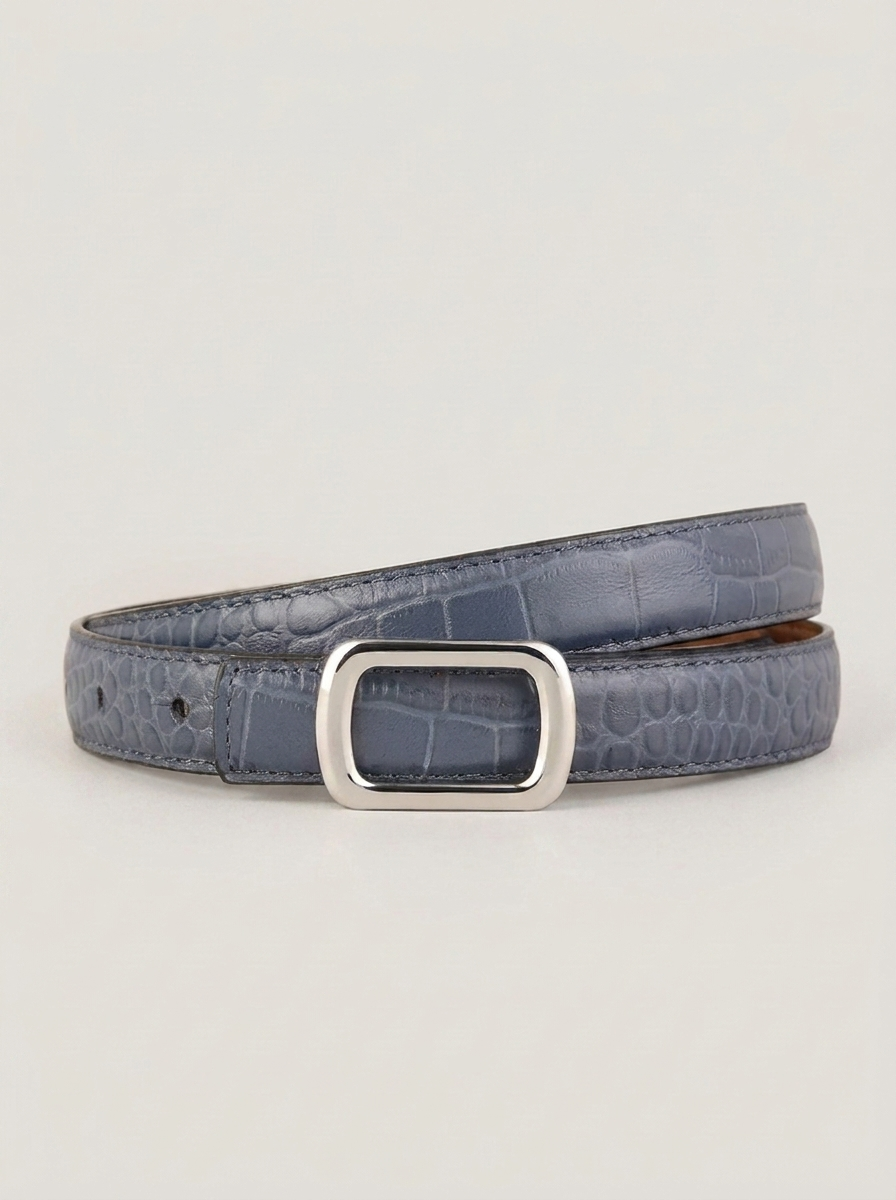 VelouraAvenue Croc Embossed Leather Belt - Blue - Image 4