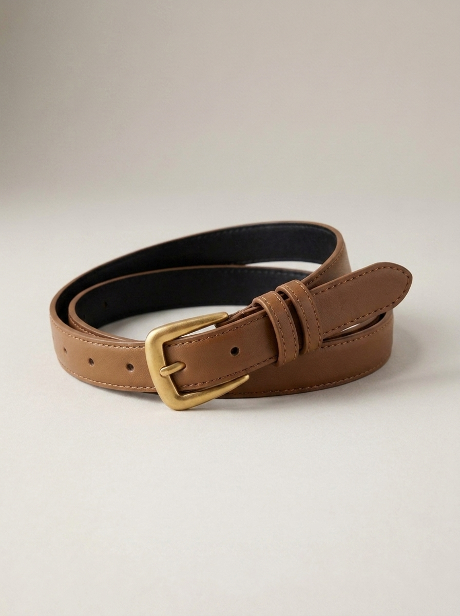VelouraAvenue Skinny Gold Buckle Belt - Brown - Image 2