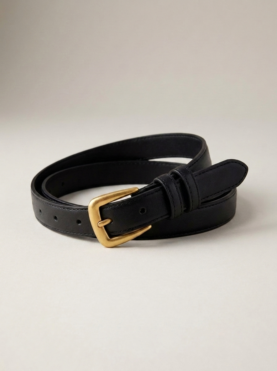 VelouraAvenue Skinny Gold Buckle Belt - Black - Image 1
