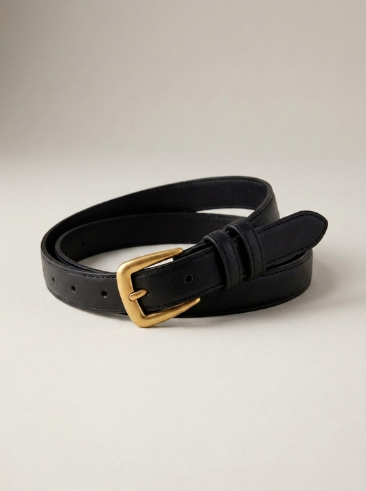 VelouraAvenue Skinny Gold Buckle Belt - Black - Image 1
