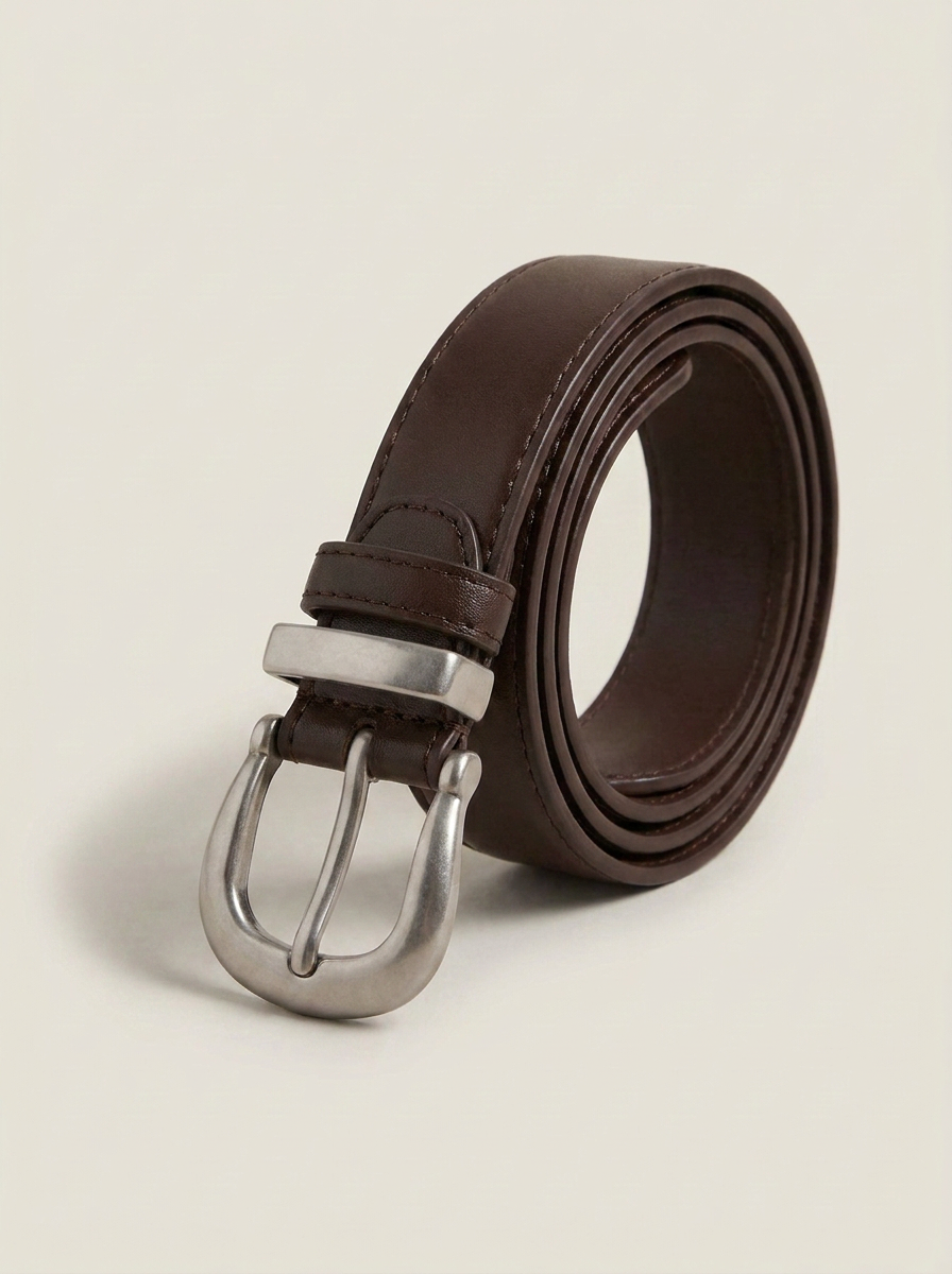 VelouraAvenue Classic Silver Buckle Belt - Brown - Image 2