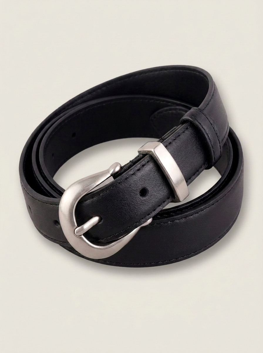 VelouraAvenue Classic Silver Buckle Belt - Black - Image 1