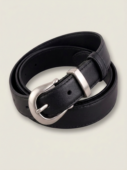 VelouraAvenue Classic Silver Buckle Belt - Black - Image 1