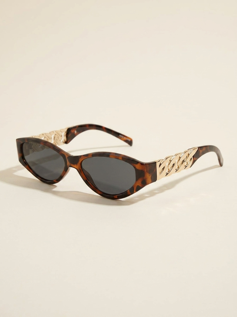 VelouraAvenue Chain Temple Cat-Eye Sunglasses - Brown - Image 2