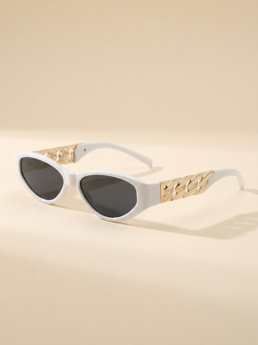 VelouraAvenue Chain Temple Cat-Eye Sunglasses - White - Image 3
