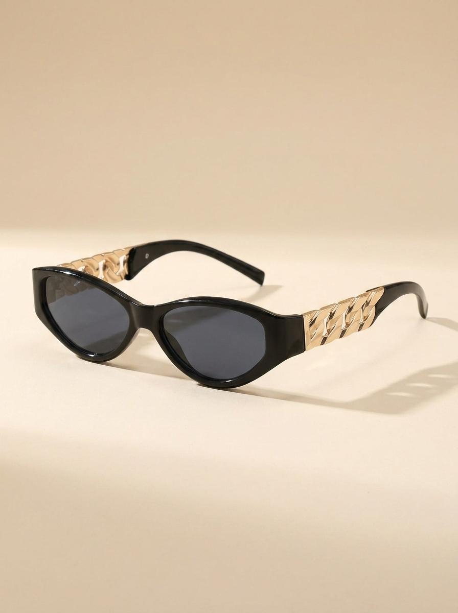VelouraAvenue Chain Temple Cat-Eye Sunglasses - Black - Image 1