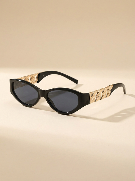 VelouraAvenue Chain Temple Cat-Eye Sunglasses - Black - Image 1
