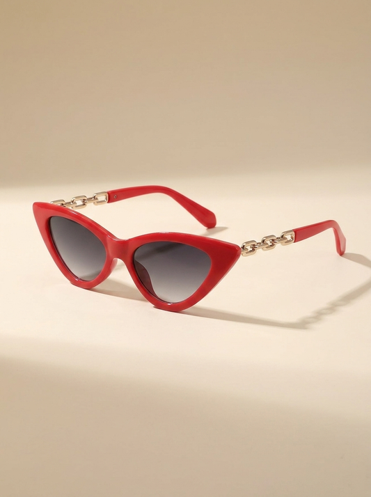 VelouraAvenue Chain Cat-Eye Sunglasses - Deep Red - Image 1