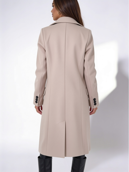 VelouraAvenue Lapel Collar Long Sleeve Coat - Khaki - Back