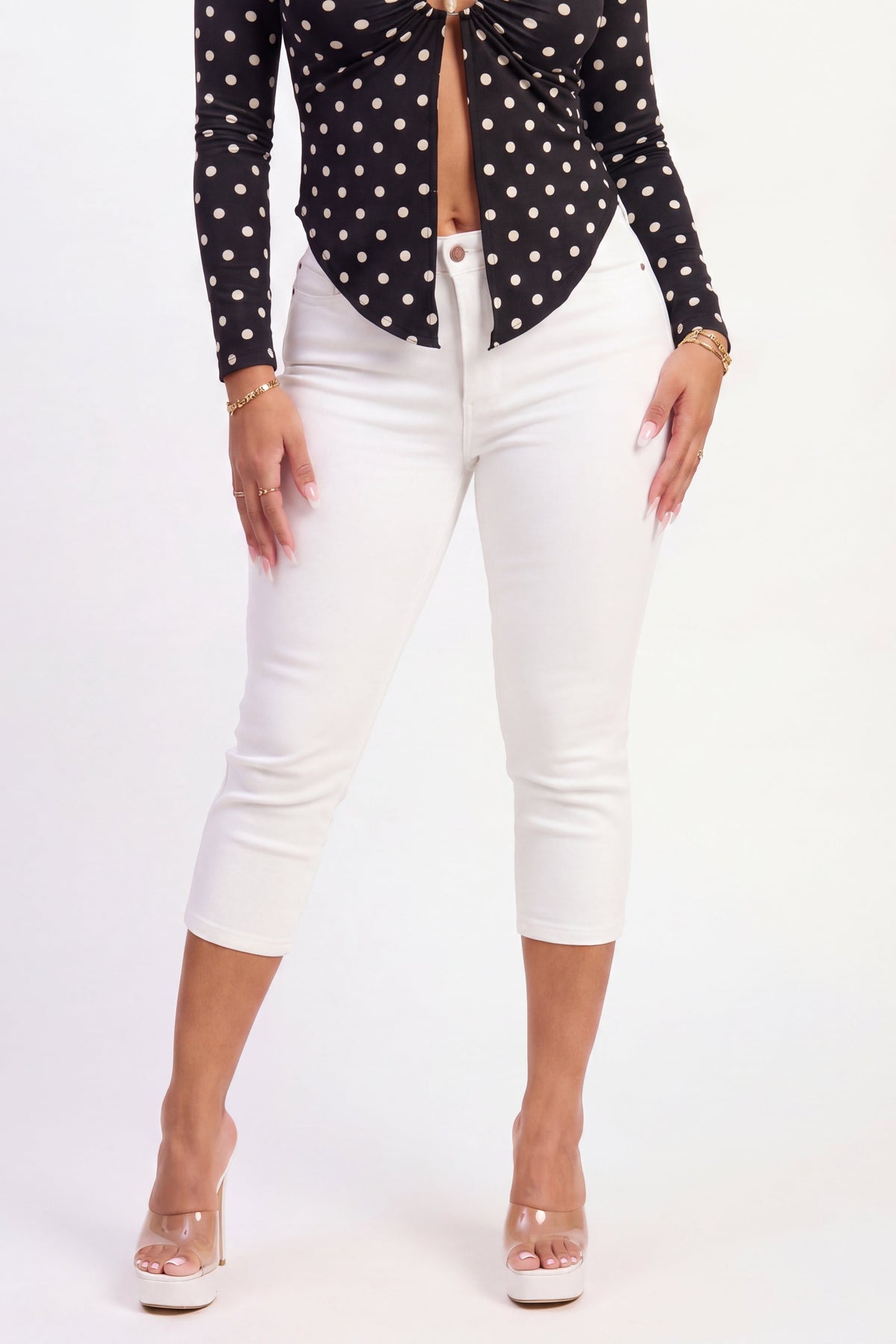 VelouraAvenue High Waist Denim Capris - WHT - Image 2