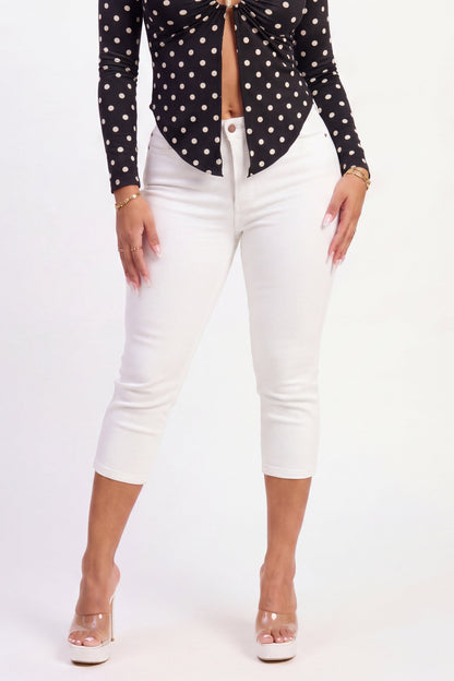 VelouraAvenue High Waist Denim Capris - WHT - Image 2