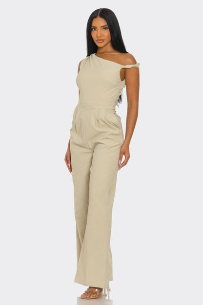 VelouraAvenue Khaki One-Shoulder Jumpsuit - Image 2