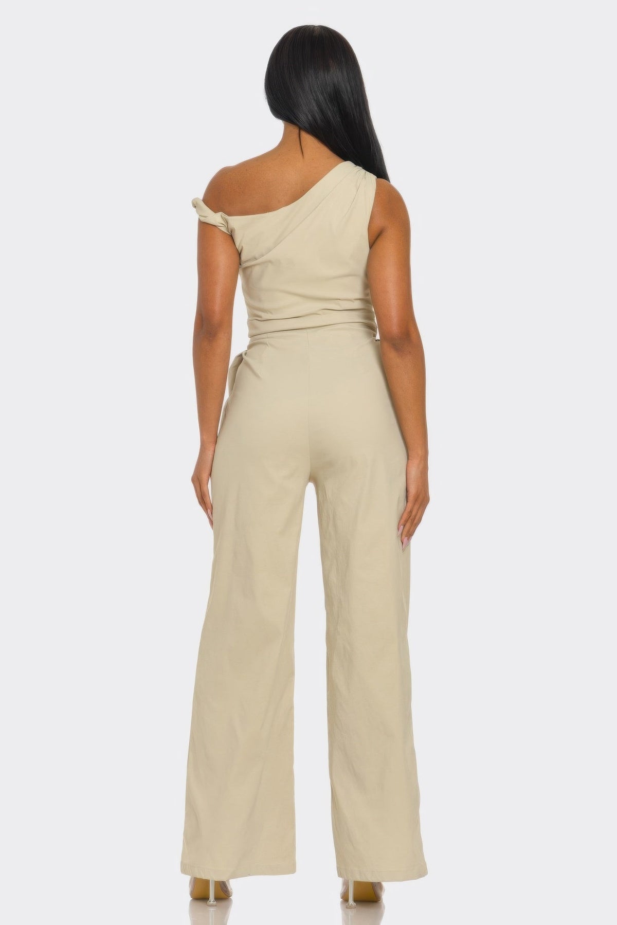 VelouraAvenue Khaki One-Shoulder Jumpsuit - Image 4