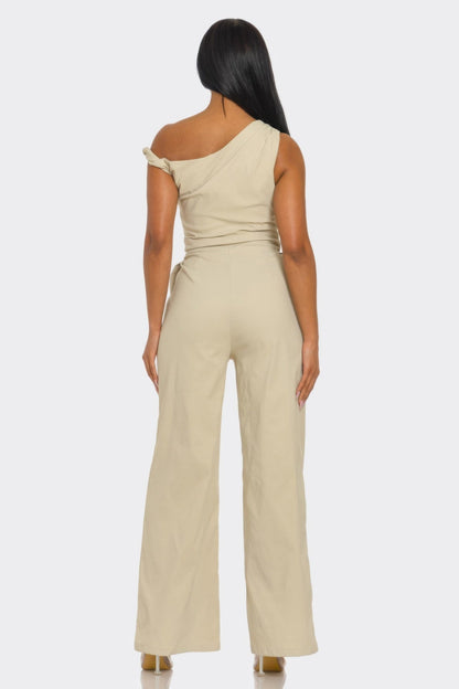 VelouraAvenue Khaki One-Shoulder Jumpsuit - Image 4