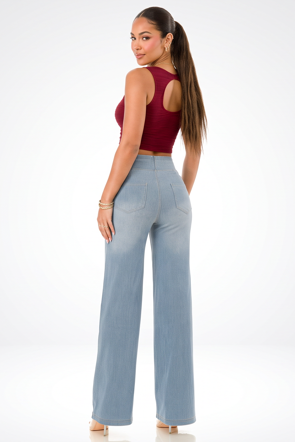 VelouraAvenue Light Wash Flare Jeans - Image 5
