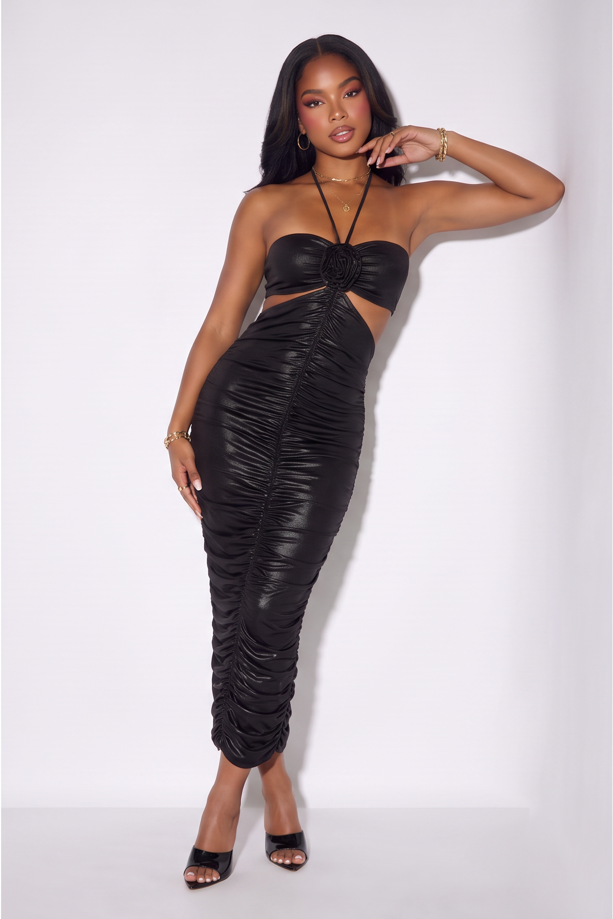 VelouraAvenue Metallic Cutout Maxi Dress - Image 1