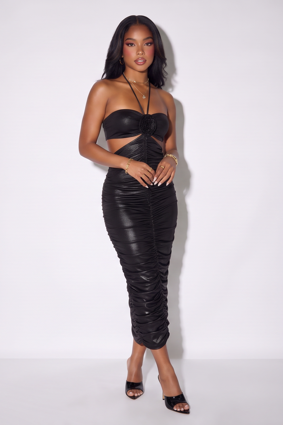VelouraAvenue Metallic Cutout Maxi Dress - Image 4